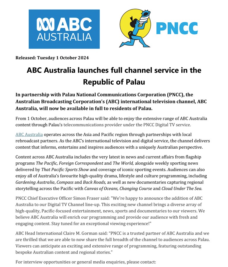 Abc Australia Launches Full Channel Service In The Republic Of Palau 01